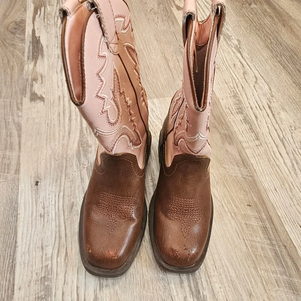 Dream Pairs Toddler Girls Pink Brown Western Cowboy Boots Size 9